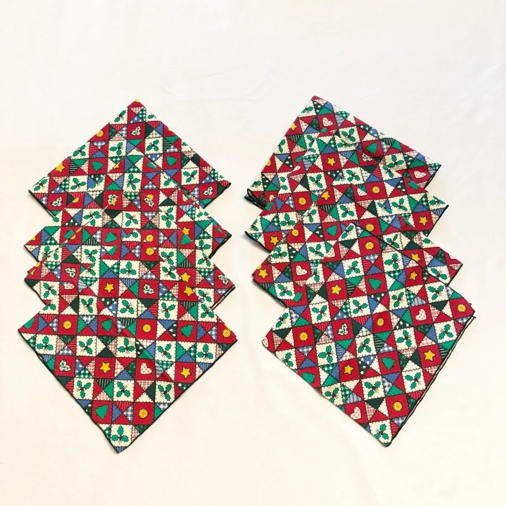 Christmas Tree Holly Star Patchwork Print Napkins Set of 8